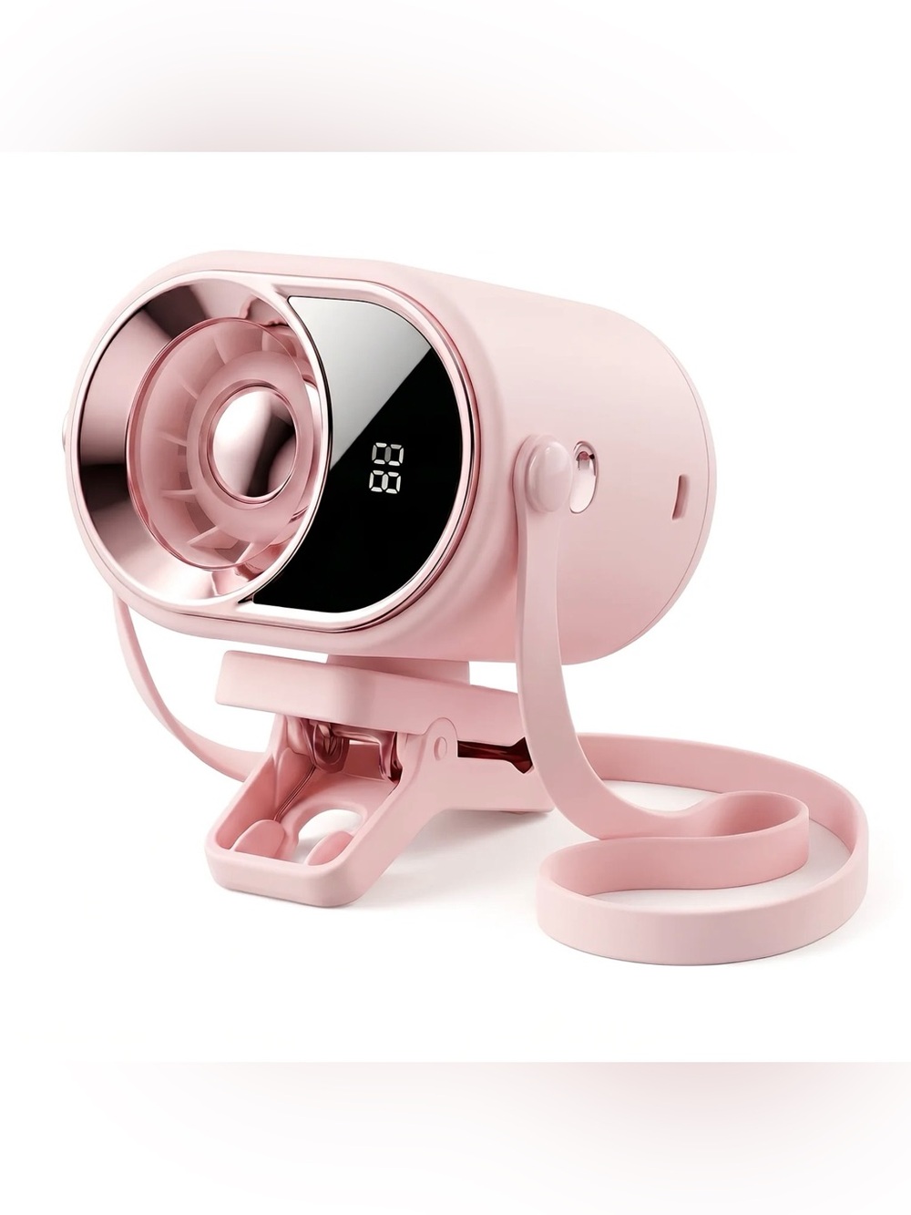 Portable Pink Clip-On Mini Fan with LED Display